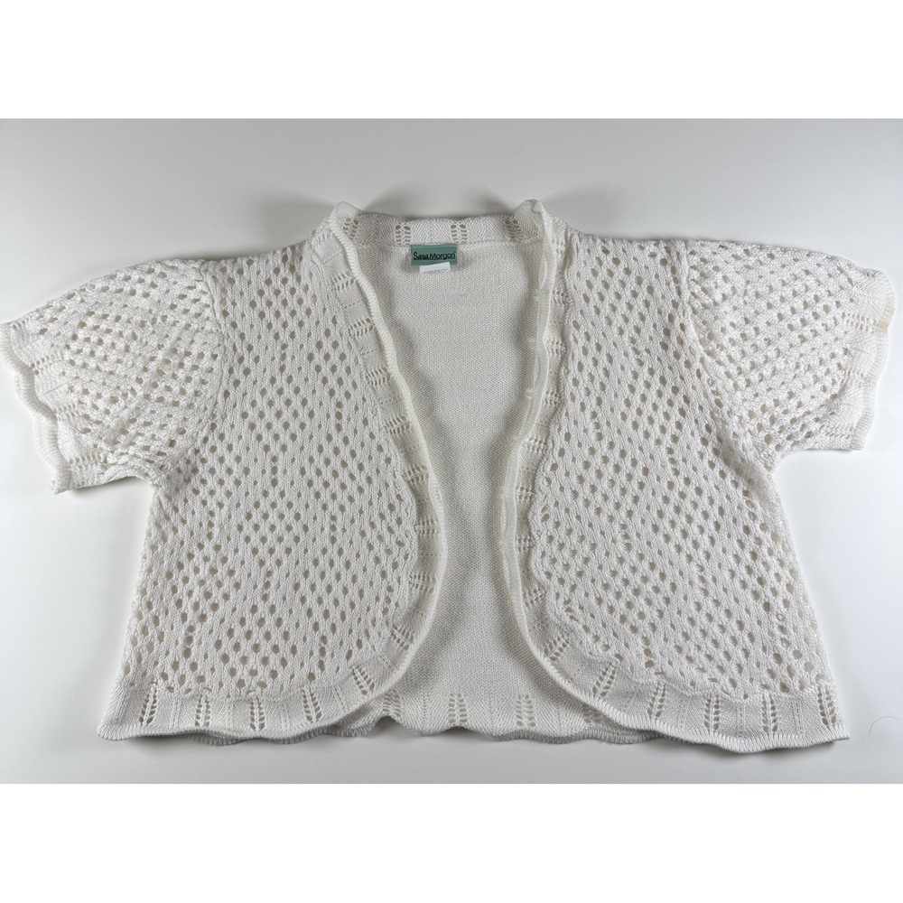 Sara Morgan Sweater Cardigan Ivory Open Front Ribbed Short- Size‎ S